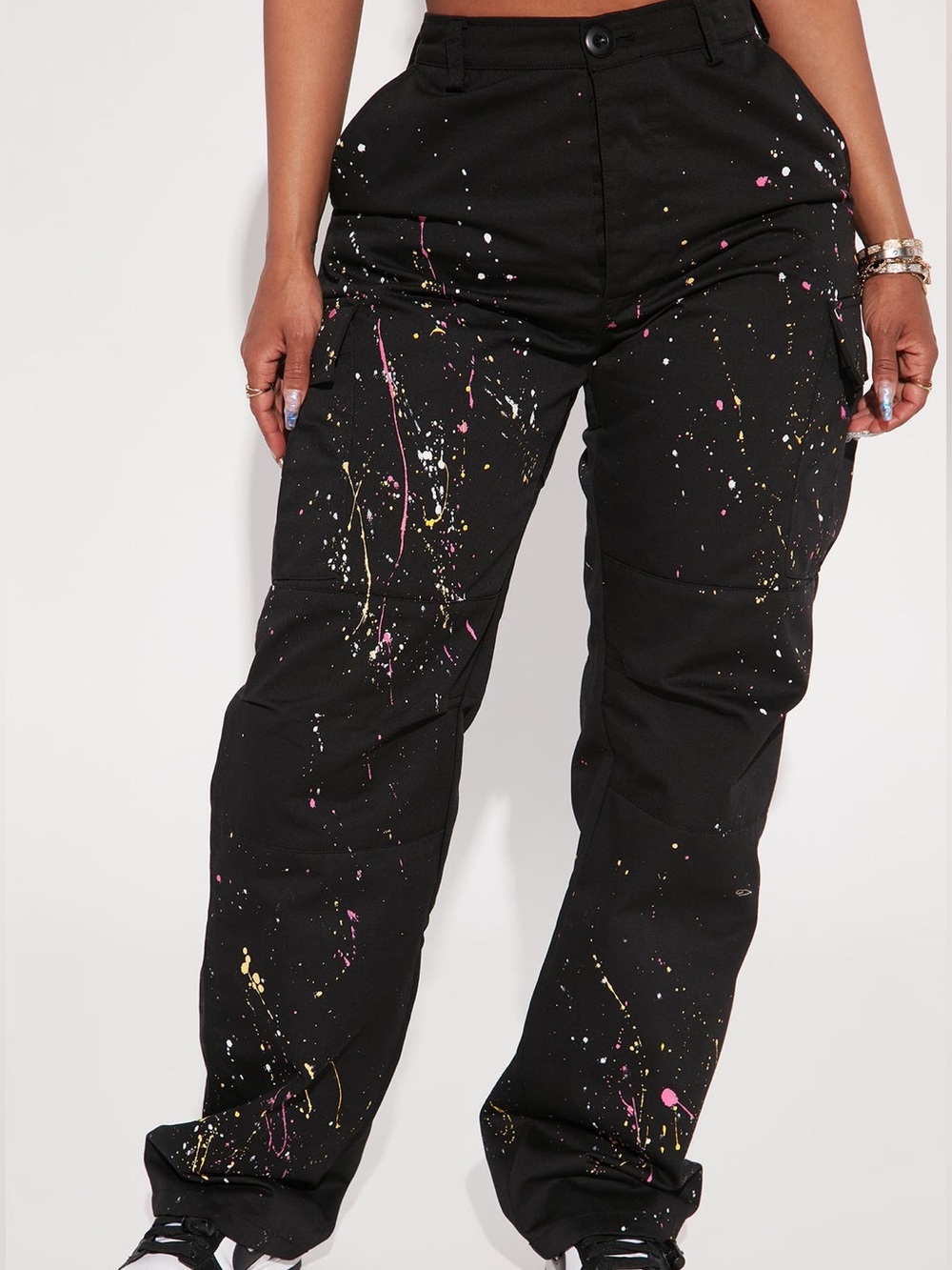Black Paint-Splatter Cargo Pants